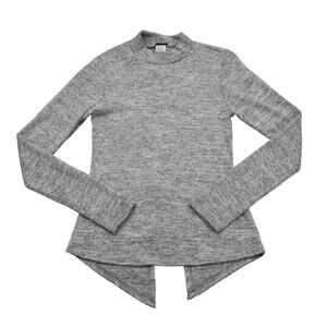 Many Many Sweater Womens S Gray Long Sleeve Mock Neck Tight Knit Lace Up Stretch